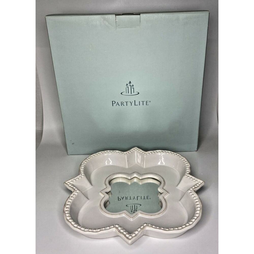 PartyLite Villa Bianca Candle‎ Holder Tray Retired Item NIB P10D/P90568T